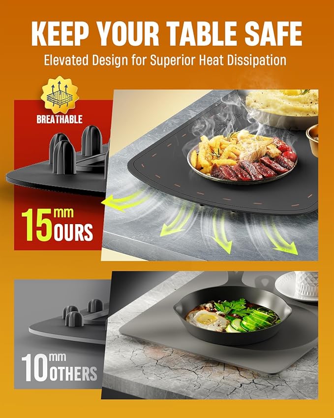 Food Warming Mat for Buffet, VEPOKA Food Warming Mats for Countertop, Silicone Heating Mat with 7 Temperature Levels& Auto Shut-Off, Food Warmers for Parties, Gatherings, Everyday Use