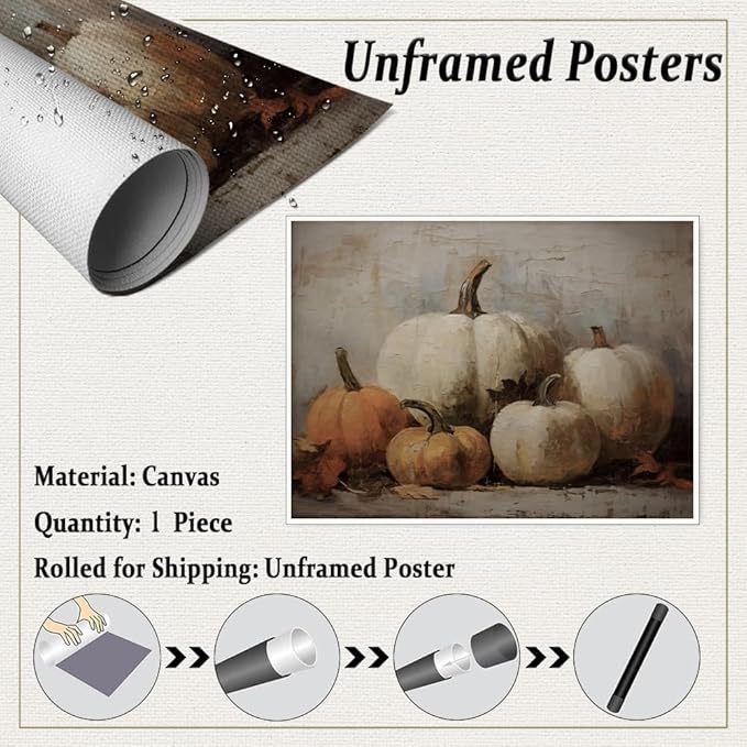 Fall Wall Decor Pumpkin Still Life Canvas Paint posters Rustic Fall Art Vintage Autumn Wall Print Halloween Autumn Decor Thanksgiving 20x30 Unframed