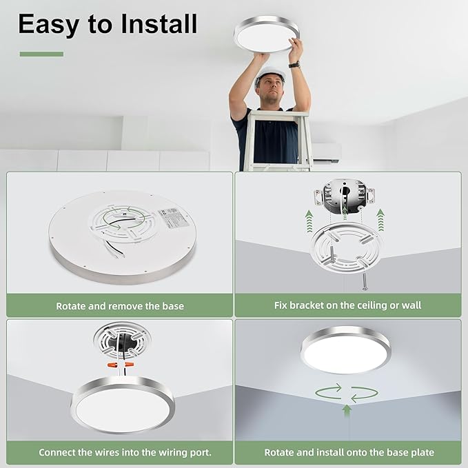 hykolity 2 Pack 12 Inch Selectable CCT LED Round Flat Panel Light, 24W 3000K/4000K/5000K, Edge-Lit Flush Mount Ceiling Light Fixture for Kitchen, Bedroom, Laundry and Closet Room,Brush Nickel