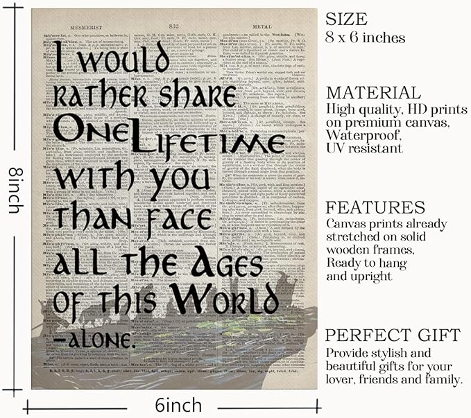 LOTR Gifts, Framed LOTR Poster, Gift for LOTR Decor, I Would Rather Share One Lifetime - Arwen, LOTR Merch, LOTR Birthday Decor, Lord of the Rings Poster, LOTR Canvas Wall Art Decor 6x8 inch
