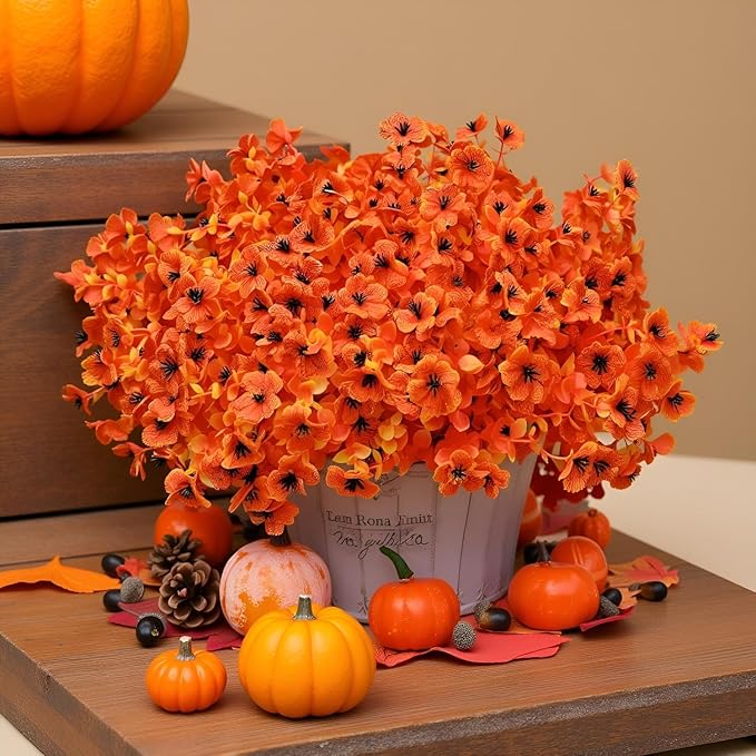 LADADA Artificial Fall Flowers Faux mums for Outdoor Indoor Garden Home Decoration, Faux Flower Daisy with,UV Resistant Silk Eucalyptus Autumn Fake Plants for Outside Garden Yard Porch Home Decor