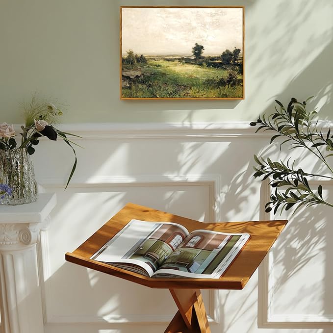 crmotu Framed Canvas Wall Art, Vintage Valley Landscape Painting, Nature Wilderness Scenery Art Prints, Retro Moody Pictures Wall Decor Living Room Bathroom Bedroom, Farmhouse Decor Artwork 16x24in