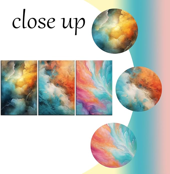 Colorful Canvas Wall Art Abstract Rendering Clouds 3 Pieces Modern Pictures Print Multicolor Poster Painting Wall Decor Artwork for Bedroom Kindergarten Office Stretched and Framed [48''W x 24''H]