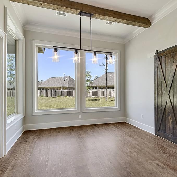 Kitchen Island Lighting, 4 Lights Linear Chandeliers Pendant Light Fixtures for Dining Room Farmhouse Hanging Light with Glass Shades(Black)