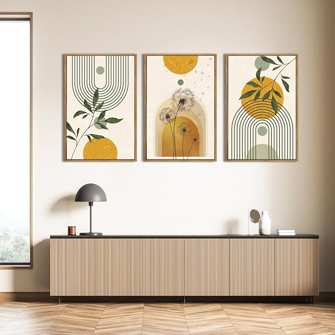 ANHUIB Boho Minimalist Canvas Wall Art 16x24 Inch Dandelion Plant Wall Decor Modern Geometric Artwork Abstract Line Botanical Painting Set if 3 for Living Room Bedroom Dining Room