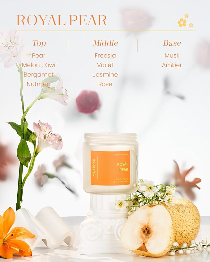 M&SENSE Juicy Pear Melon Scented Candle - 11.6oz Natural Soy Wax Non Toxic Aromatherapy Candle 70-Hour Long Lasting Burn Time, 2-Wick Fruity Scent for Refreshing, Holiday & Housewarming Gifts