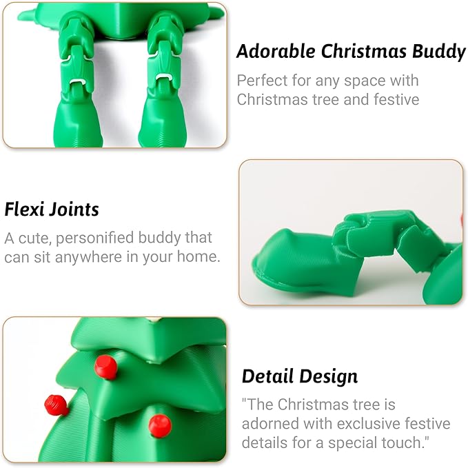 3D Printed Christmas Tree Desk Decor with Articulated Legs – Cute Holiday Desktop Figurine for Room & Office