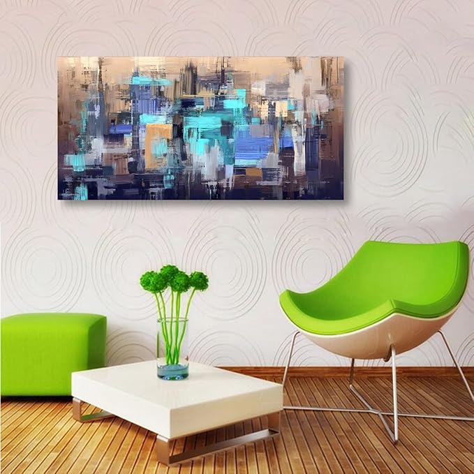 Abstract Wall Art Living Room Modern Textured Brown Blue Wall Art Bedroom Office Wall Decor Large Boho Canvas Wall Art Prints Pictures Farmhouse Paintings Artwork 20 * 40inch