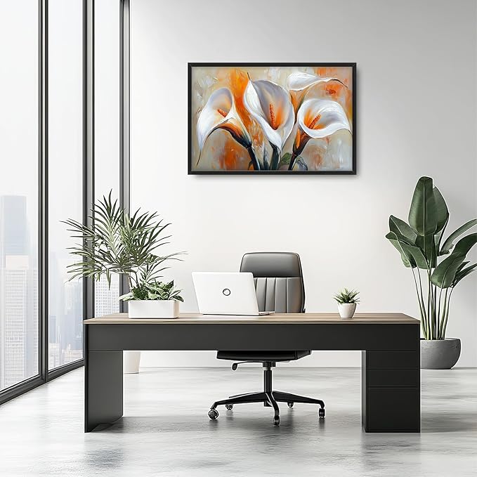Calla Lily Framed Wall Art for Living Room, Large Calla Flower Canvas Wall Decor, White Florals Pictures Painting, Modern Artwork for Living Room Bedroom 36L'' × 24W''
