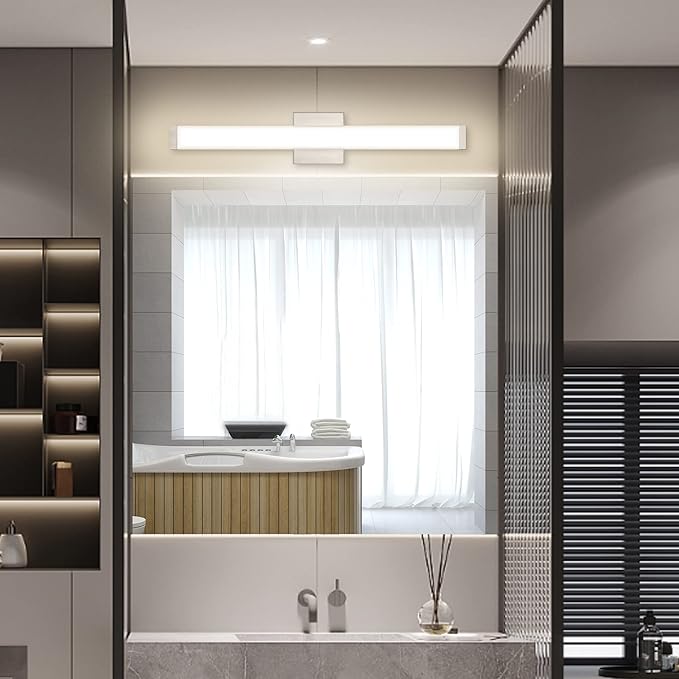 Bathroom Vanity Light Brushed Nickel Square LED 24 inch 14W 4000K Natural White Light Wall Bar Lighting Fixtures Over Mirror (Brushed Nickel, 24 inch 5CCTDimmable)