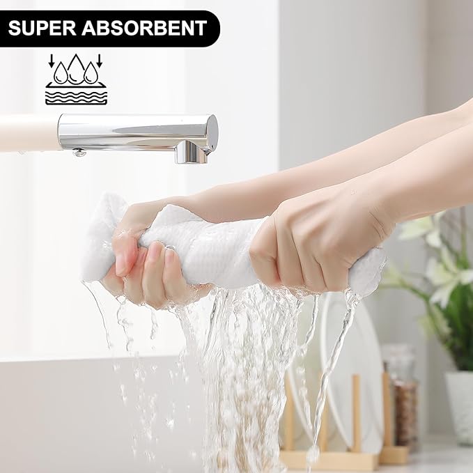 Homaxy 100% Cotton Kitchen Towels and Dishcloths Set, 12 x 12 Inches and 13 x 28 Inches, Set of 10 Bulk Kitchen Towels Set, Ultra Soft Absorbent Dish Cloths for Washing Dishes, White