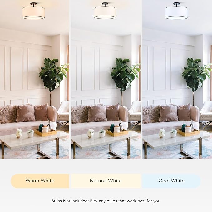 VONLUCE Semi Flush Mount Ceiling Light, 18" Ceiling Light Fixture with Diffused Shaped, Modern Light Fixture for Bedroom Living Room Entryway Hallway, White Shade & Black Finish