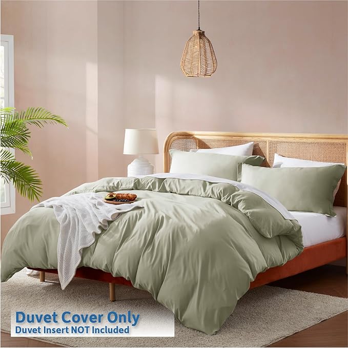 Nestl Light Sage Duvet Cover Full Size - Soft Double Brushed Full Size Duvet Cover Set, 3 Piece, with Button Closure, 1 Duvet Cover 80x90 inches and 2 Pillow Shams