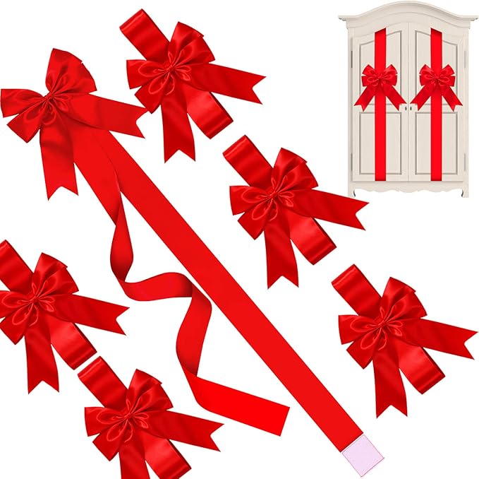 WILLBOND 12 Pieces Red Christmas Cabinet Ribbons Bows Large Red Bow Christmas Door Kitchen Cabinet Ribbon Bows Locker for Xmas Holidays Party Decorations Supplies