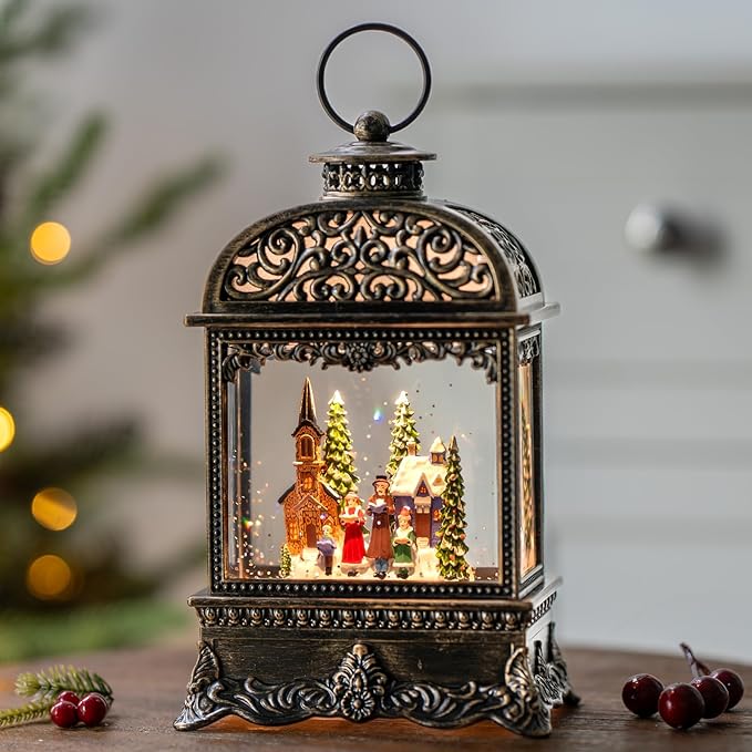 Christmas Snow Globe, Lighted Church Family Choir Scene, Musical Snow Water Lantern Swirling Glittering Holiday Decoration and Gift for Family Children or Friends