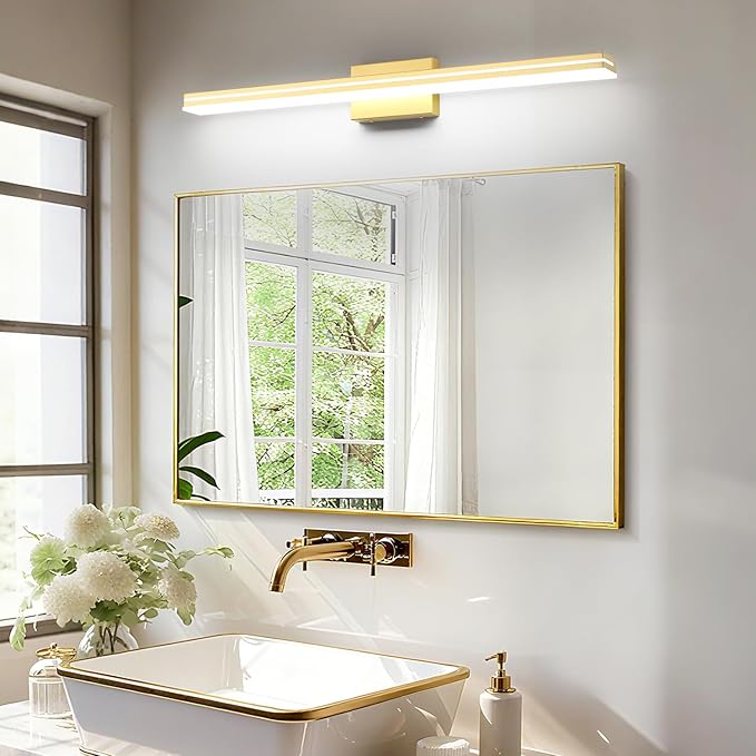 SineRise 40-Inch LED Modern Bathroom Vanity Light Bar, Gold Modern Acrylic Bathroom Wall Lighting Fixtures Over Mirror (Cool White 6000K)