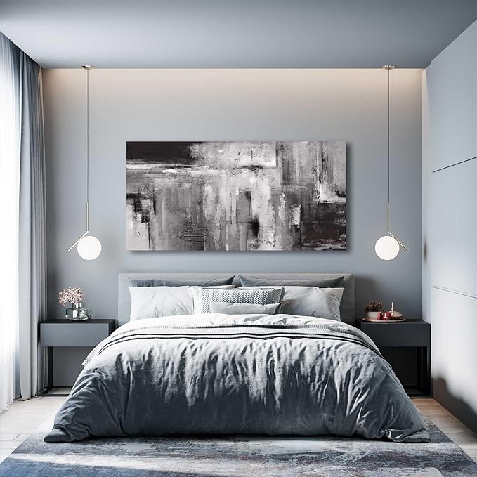 Home Wall Decor Abstract Photo Prints 24"x48" Black and Grey Wall Decor for Living Room Bedroom Office Framed Artwork for Walls