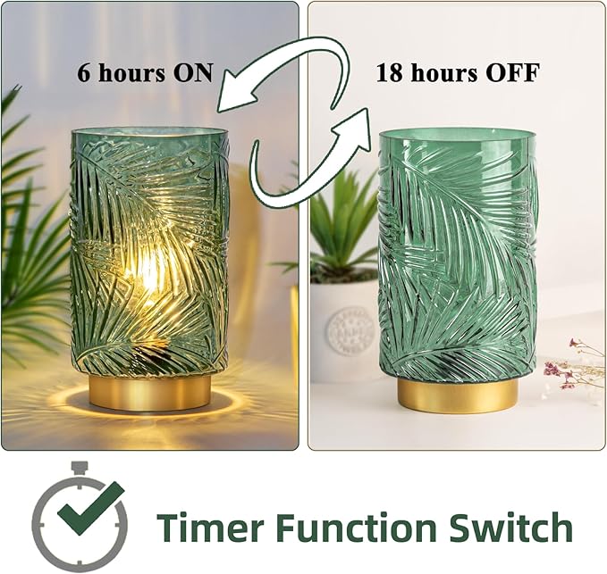 Battery Operated Table Lamp, Cordless Lamps for Home Décor, Nightlight with LED Bulb with Timer for Living Room Bedroom Tabletop Entryway Centerpiece Gift(S Green)