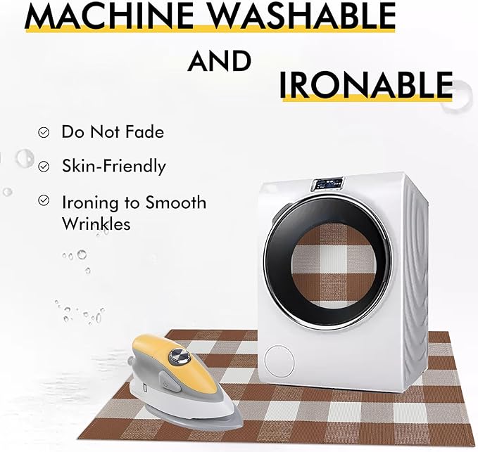 KOZYFLY Buffalo Plaid Area Rugs 2x4.3 Ft Coffee and White Checkered Rug Washable Front Door Mat Hand Woven Cotton Outdoor Rug Small Rug for Front Porch Kitchen Entryway Patio Bathroom