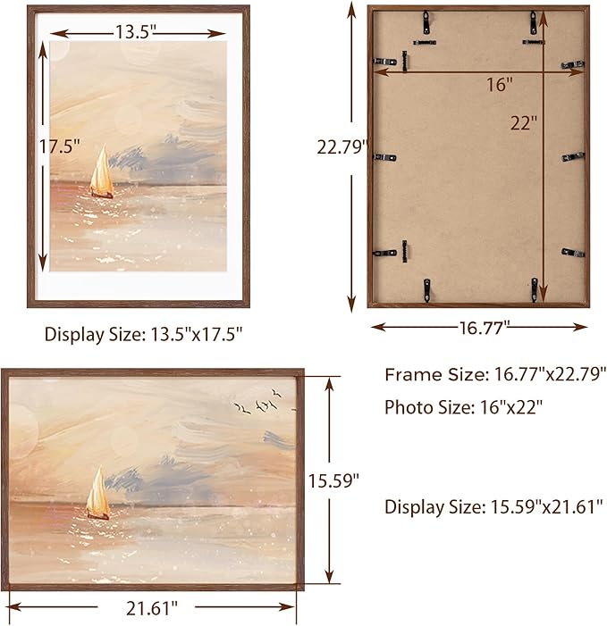 Fun Memories Walnut Solid Oak Wood Frame - 16x22 with Real Glass, Matted to 14x18, Wall Mountable (1 Pack)