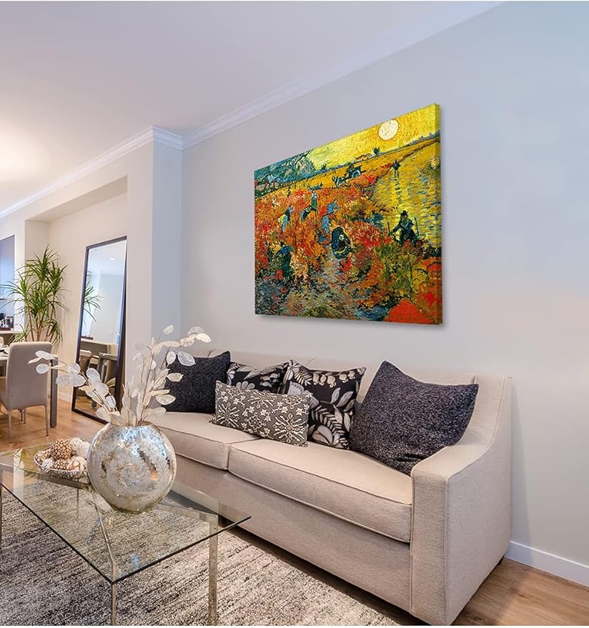 DECORARTS - The Red Vineyards, Vincent Van Gogh Art Reproduction. Giclee Print on Canvas. Wall Art for Home. 40x32