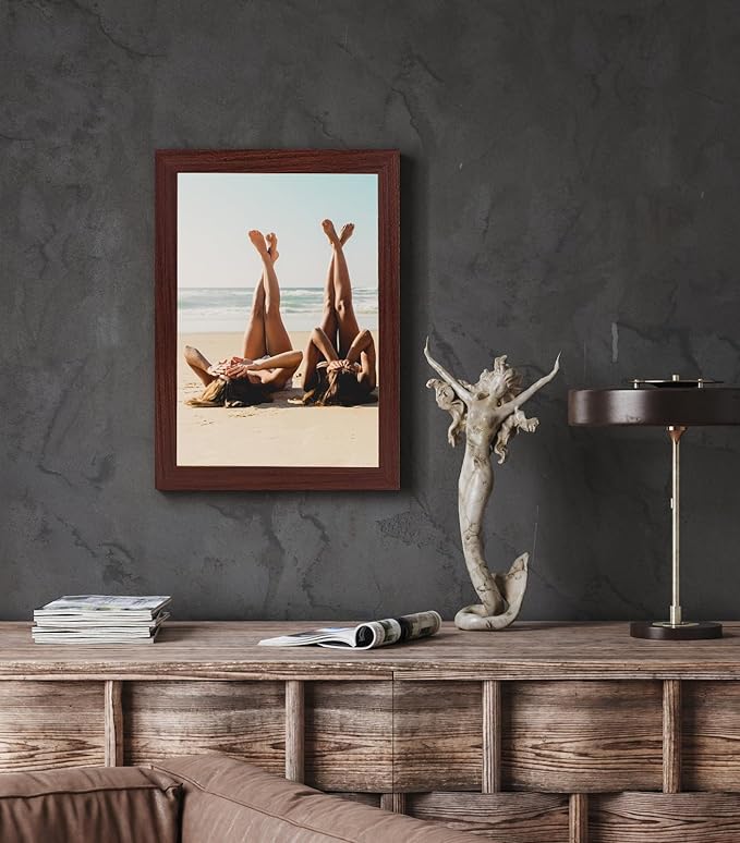 4x6 Picture frame with mat 3.5x5 Wine red frame Set of 4, Modern Style Wood Composite frames Tempered glass Table or wall -horizontal or vertical display picture frame for home decor best gift