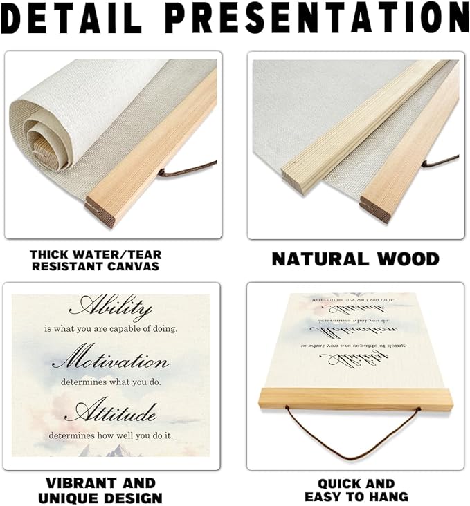 Inspirational Canvas Poster,Ability is What You're Capable of Doing, Canvas Poster Wood Hanger, Motivational Home Office Decor,Classroom Decor,Positive Mindset Canvass Banner, Farmhouse Hanging Decors