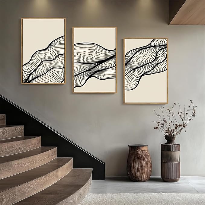 ANHUIB Large Neutral Wall Art Black Minimalist Wall Decor Modern Abstract Painting Set of 3 for Living Room Bedroom 16x24 Inch