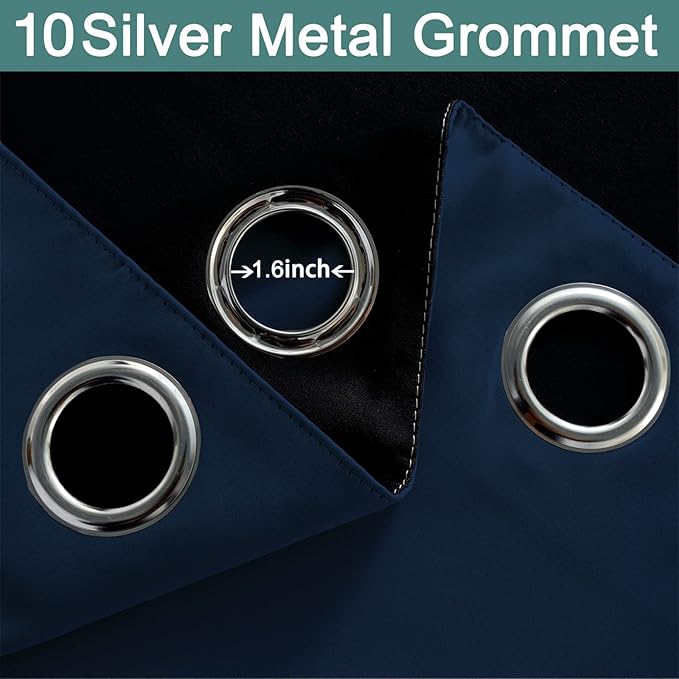 Yakamok Navy Blue 100% Blackout Curtains Energy Saving Thermal Insulated 2 Thick Layers Completely Blackout Drapes with Black Liner for Bedroom (70Wx84L, Navy Blue, 2 Panels)