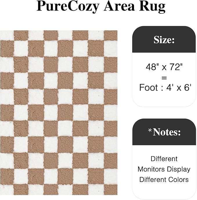 Checkered Rug 4x6 for Living Room, Beige and White Modern Shag Rug Super Soft Washable Fluffy Rugs Indoor Fuzzy Carpet for Bedroom Home Dorm Aesthetic Decor