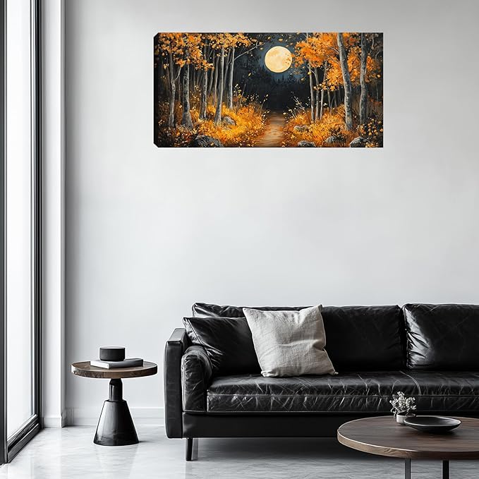 Forest Canvas Wall Art Nature Landscape Painting Moon Tree Scenery Picture Wall Decor Large Framed Artwork for Living Room Bedroom Office Home Wall Decorations 40L x 20W