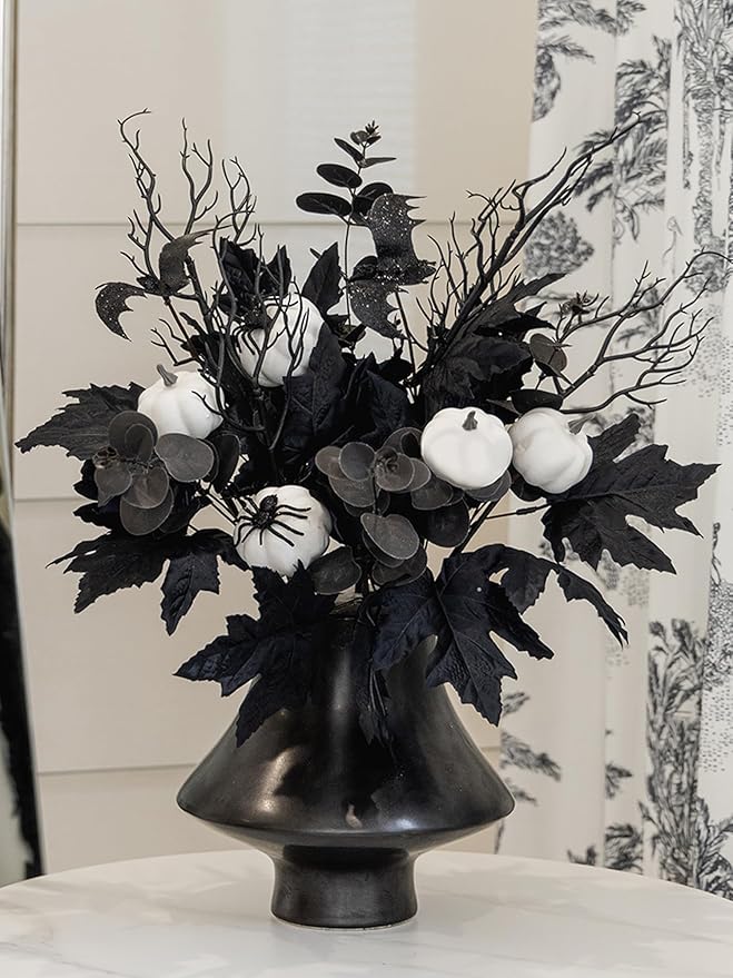 MISSPIN 10 PCS 18 inch Black Fall Decor Bouquets, Fall Decorations Indoor Outdoor Halloween Thanksgiving Farmhouse Arrangement for Front Door Wedding Centerpieces in Autumn (Maple Leaf Pumpkin)