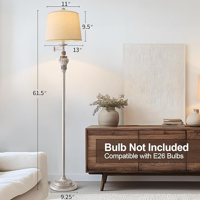 61" Vintage Floor Lamp with 350° Adjustable Swing Arm, Tall lamp Standing Lamp for Living Room Bedside Bedroom Nightstand Retro Farmhouse Mid Century Lamp Light Home Décor Office Gifts