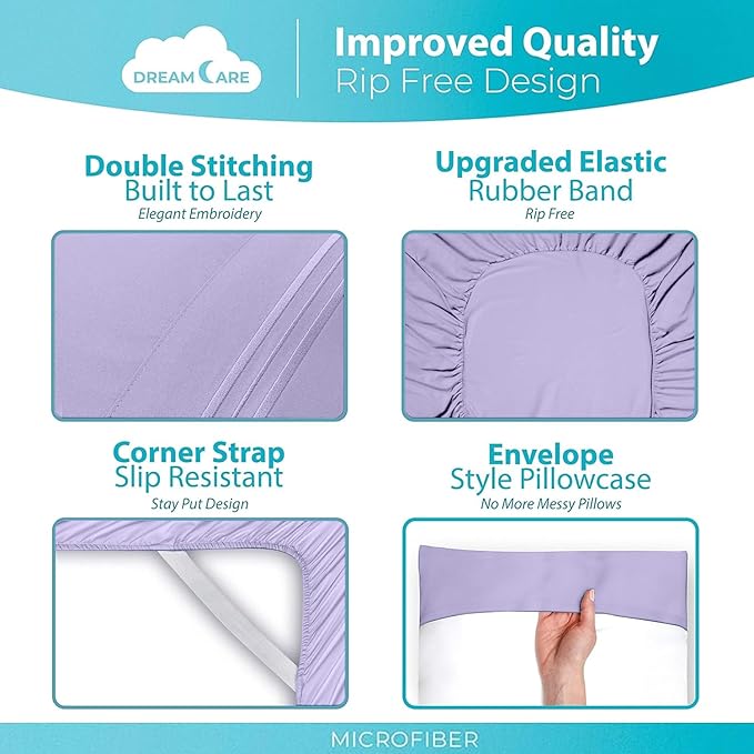 DREAMCARE Full Size Sheets Set - 6 Pcs Deep Pocket Cooling Bed Sheets - Soft, Long Lasting 100% Brushed Microfiber with Side Pocket (Lavender, Full)