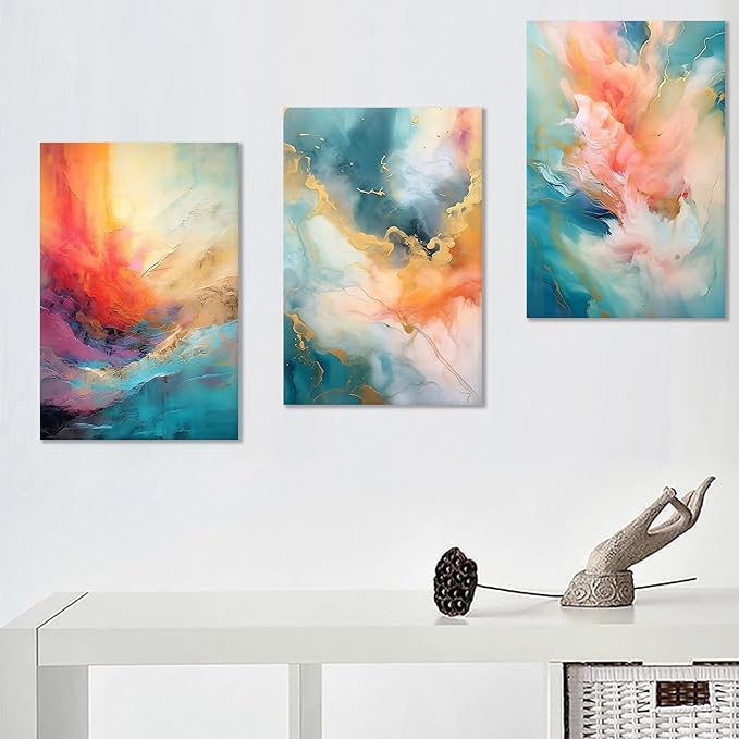 Abstract Posters Canvas Wall Art Home Decor 3 Pieces Colorful Pictures Print Rendering Painting Artwork for Modern Home Living Room Office Hotel Wall Decoration Stretched and Framed [48''Wx24''H]