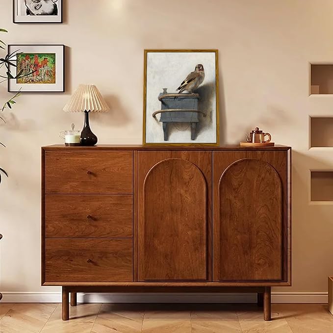 crmotu Bird Framed Wall Art, Vintage Still Life Pictures Wall Decor, Retro Animal Canvas Prints Artwork, Goldfinch Rustic Farmhouse Decor Paintings, Bathroom Bedroom Desktop Kitchen Decoration 8x10in