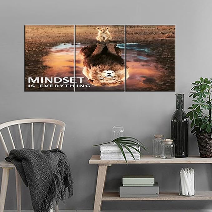 QYHART Motivational Wall Art Inspirational Poster Big Lions Canvas Prints Artwork for Living Room Modern Home Decor Painting Pictures Stretched and Framed Ready to Hang [36''Wx 16''H]