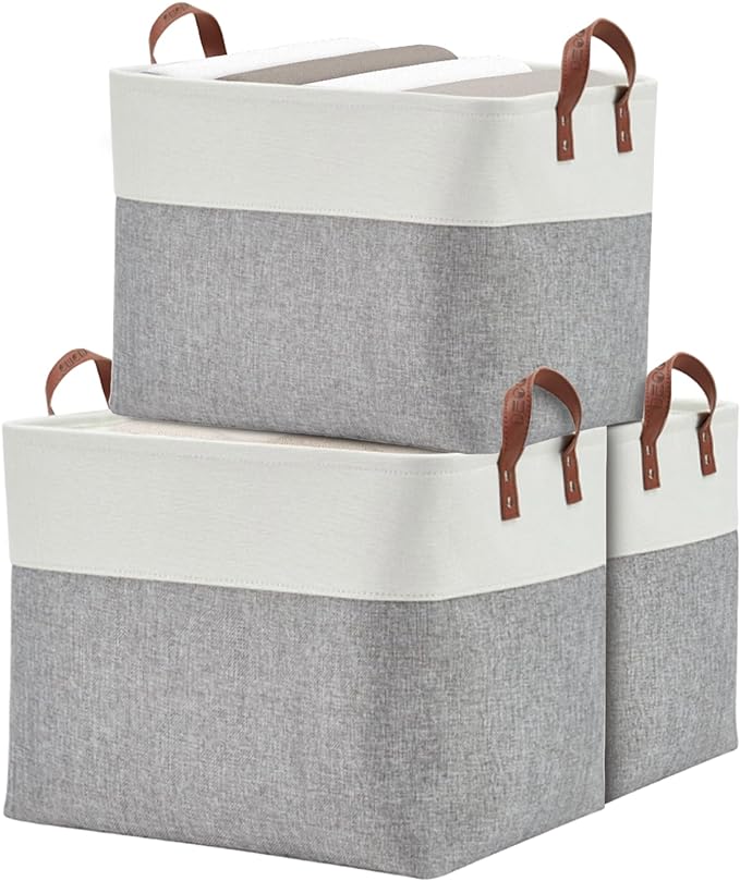 DECOMOMO Fabric Storage Basket Large Closet Storage Bins for Toys Nursery & Laundry Storage (Grey & White, XXL - 3 Pack)