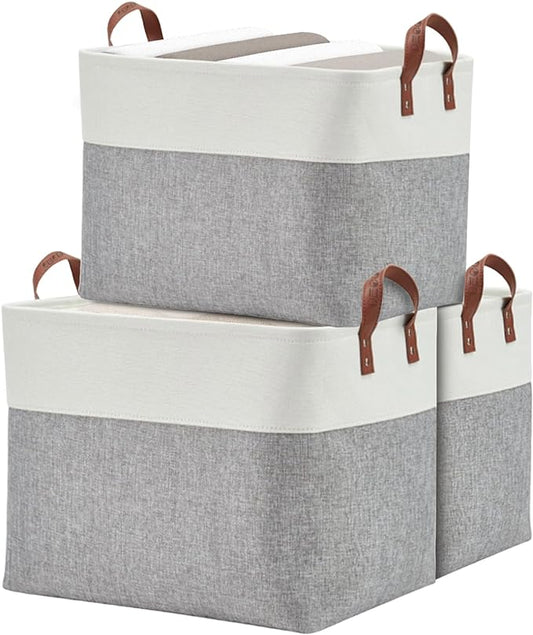 DECOMOMO Fabric Storage Basket Large Closet Storage Bins for Toys Nursery & Laundry Storage (Grey & White, XXL - 3 Pack)