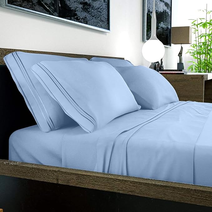 DREAMCARE King Size Sheets Set – 6 pcs Cooling Bed Sheets – up to 15” Deep Pocket King Sheet Set – 2500 Supreme Collection – Extra Soft 100% Brushed Microfiber Hotel Luxury with Side Pocket – L Blue