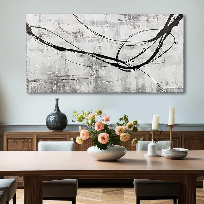 XIANSHOU Maximalist Decor Black and White Wall Decor Grey Modern Wall Art Pictures for Office Wall Decorations 24"x 48" Big Painting Artwork Bedroom Living Room Hotel
