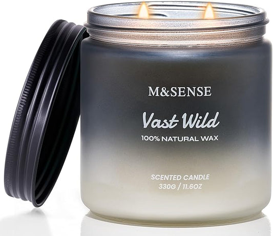 M&SENSE Sage Citrus Scented Candles for Men, 2 Wick 11.6oz Slow Burning 70 Hours Large Natural Soy Wax Black Candle Luxury Manly Scented Home Fragrance Holiday Gift for Him