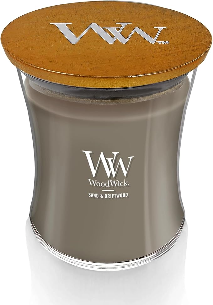 WoodWick Medium Hourglass Candle Sand/Driftwood - Premium Soy Blend Wax Pluswick Innovation Wood Wick Made in USA