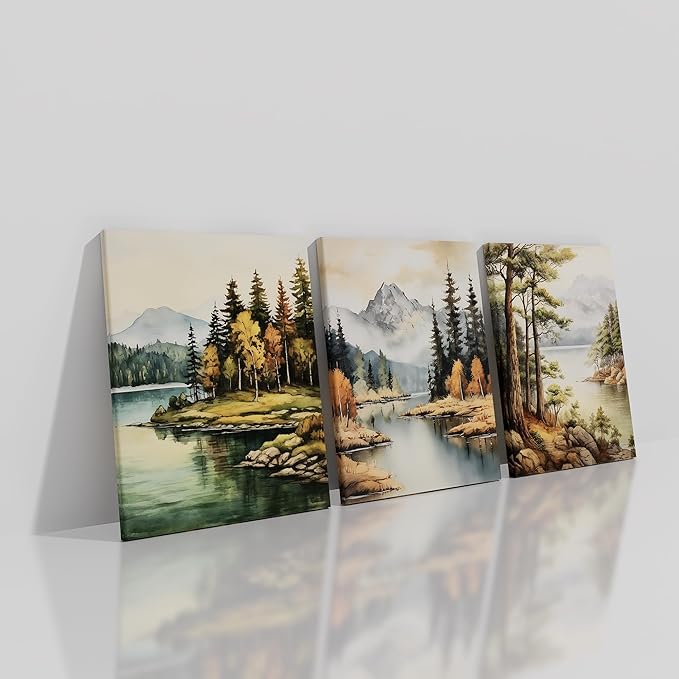 Landscape Canvas Wall Art Abstract Mountain Forest Posters Print Beautiful Scenery Picture Painting Wall Decor Artwork for Modern Home Bathroom Kitchen Women Room Stretched and Framed [36''W x 16''H]