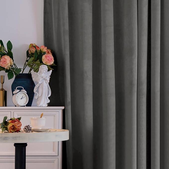 BGment Grey Velvet Blackout Curtains 72 Inch Length for Bedroom, Thermal Insulated Room Darkening Super Soft Window Curtains with Back Tab and Rod Pocket for Living Room, 2 Panels, 52 x 72 Inch