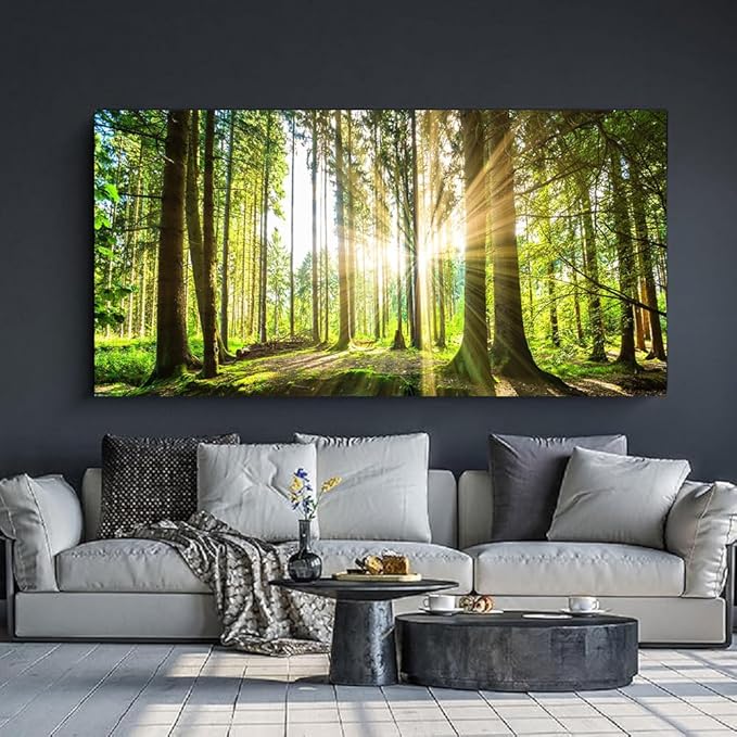 Yxbhhym-Large Wall Decor Bedroom Forest Canvas Wall Art Spring Landscape Picture Painting Natural Sun Tree Prints Art Green Room Decor Sunset Poster Living Room Artwork for Wall Office Decorations