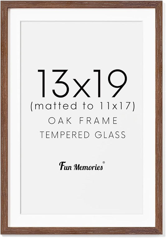13x19 Picture Frame, Solid Oak Wood Frame 13 x 19 Frame for Wall, 13"x19" Photo Frame with Tempered Real Glass, 13x19 Picture Frame Matted to 11x17, Rustic Wooden 13x19 Poster Frame, Walnut Color