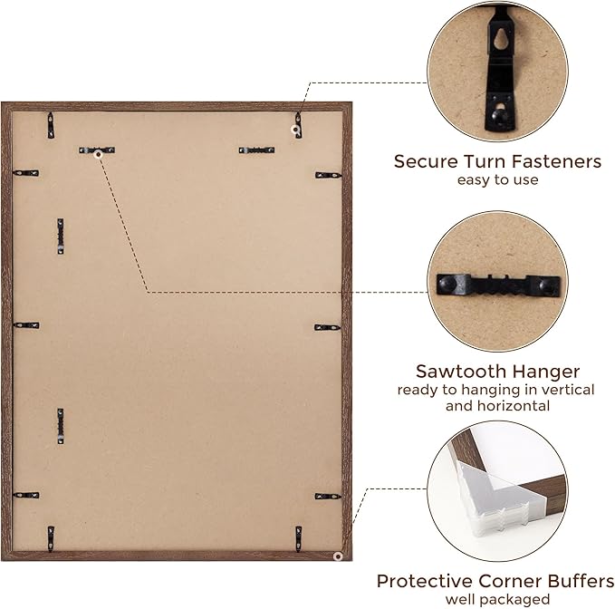 18x24 Poster Frame, Solid Oak Wood 18 by 24 Picture Frame Set of 2, 18x24 Wood Frames with Tempered Glass, 18 x 24 Frame with Mat for 16 x 20, Large Wooden Art Frame, Walnut Color