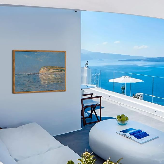 Framed Monet Coastal Wall Art Decor – Impressionist Beach Oil Painting Canvas Prints – Vintage Beachy Landscape Classic Aesthetic Wall Decor for Living Room Bedroom Bathroom – 12"x16"