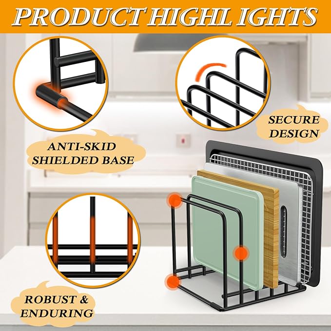 5-Tier Dish Rack & Cutting Board Organizer – 5-Tier Metal Rack for Cutting Boards, Bakeware, Trays – Space-Saving Kitchen Storage, Rust-Resistant Dish Organizer for Cabinets, Countertops & Pantry